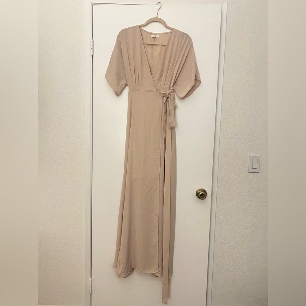 NWOT Mod Ref Elegant Beige Wrap Maxi Dress